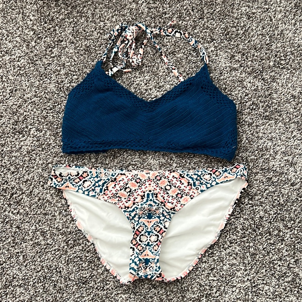Blue and white bathing suit